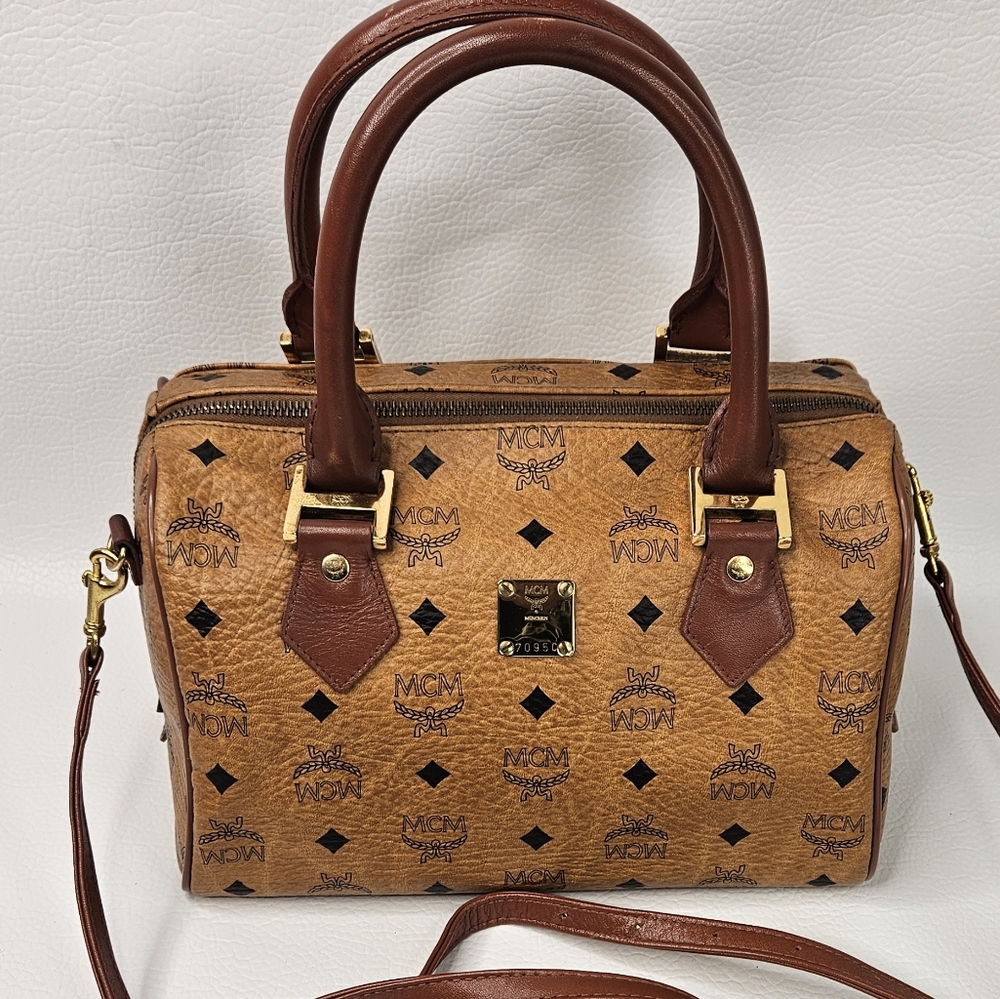 Authentic MCM Monogram Vintage Speedy Bag Cognac Visetos w/ Crossbody st…